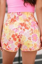 Boho Floral Shirred High Waist Casual Shorts