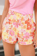 Boho Floral Shirred High Waist Casual Shorts