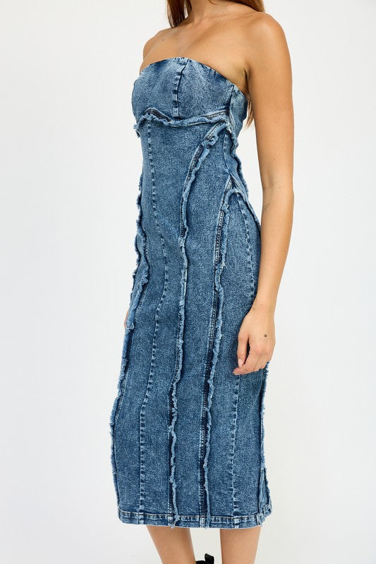 Tube Frayed Seam Midi Dress