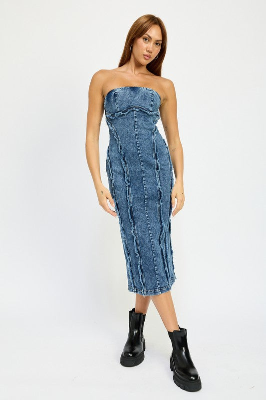 Tube Frayed Seam Midi Dress