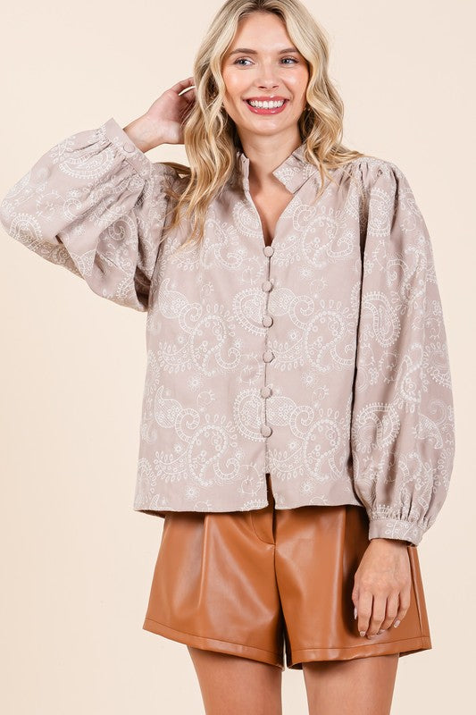 Paisley Eyelet Laced Button-Up Blouse