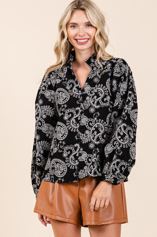 Paisley Eyelet Laced Button-Up Blouse