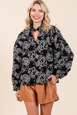 Women's Plus Size Paisley Eyelet Laced Button-Up Blouse