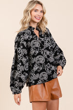 Women's Plus Size Paisley Eyelet Laced Button-Up Blouse