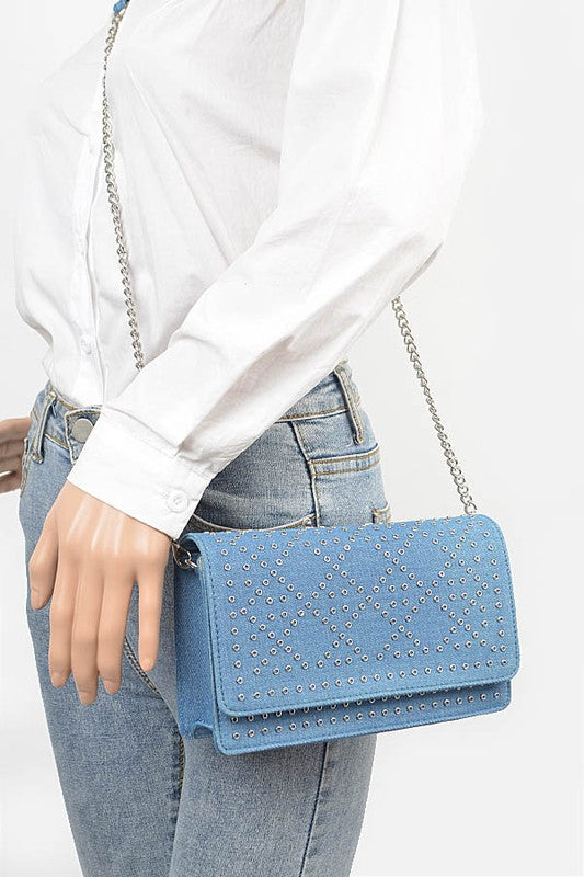 Women's Studded Denim Crossbody Bag