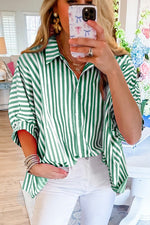 Women Stripe Dolman Sleeve Oversize Shirt