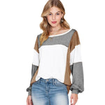 Women Exposed Seam Color Block Patchwork Top