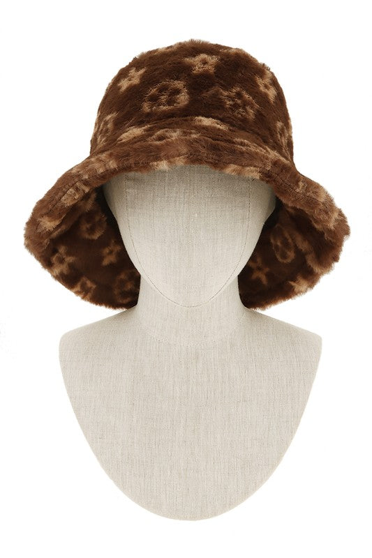 Pattern Print Fur Bucket Hat