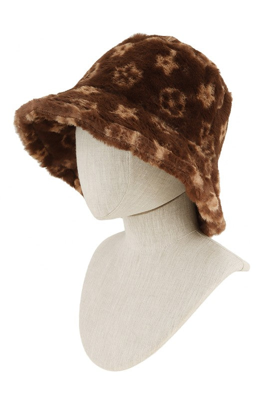 Pattern Print Fur Bucket Hat