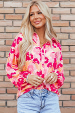 Women Floral Print Puff Sleeve Buttoned Shirt