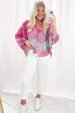 Women Print Buttoned V Neck Oversized Shirt