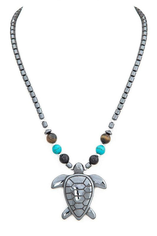 Hematite Turtle Pendant Necklace