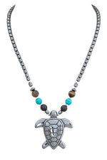 Hematite Turtle Pendant Necklace