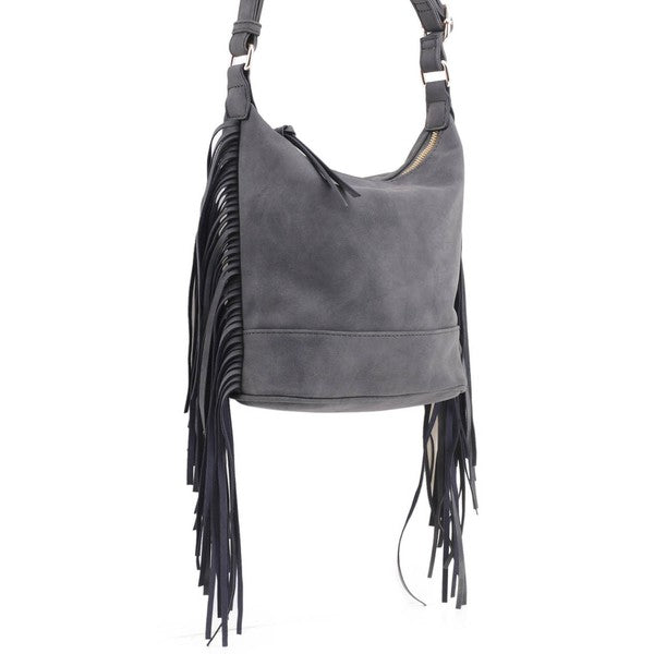 Faux Suede Fringe Crossbody Bag