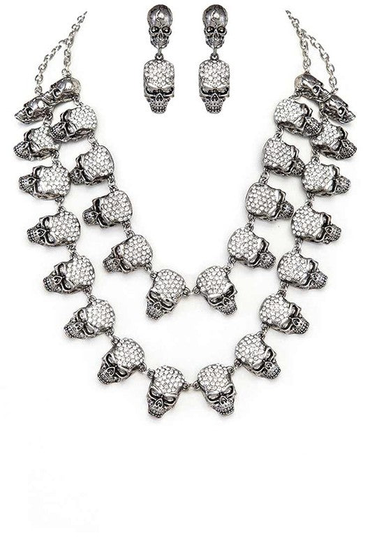 Crystal Skull Layer Statement Necklace Set