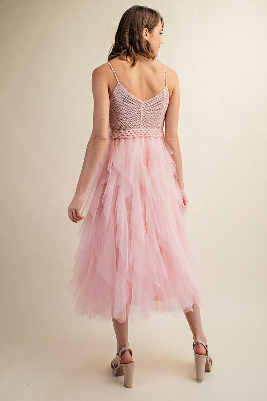 Lovely Tulle Midi Crochet Dress