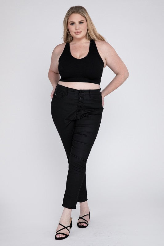 Black Plus Ribbed Cropped Racerback Tank Top