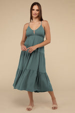 Women's Woven Sweetheart Neckline Tiered Cami Midi Dress