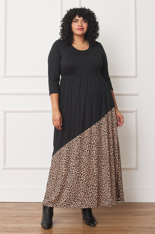 Asymmetrical Leopard Accent Maxi Dress