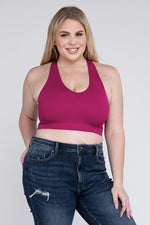 Pink Plus Ribbed Cropped Racerback Tank Top