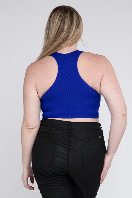 Navy Plus Ribbed Cropped Racerback Tank Top