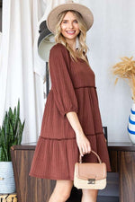 Solid Rib Casual Babydoll Tiered Dress