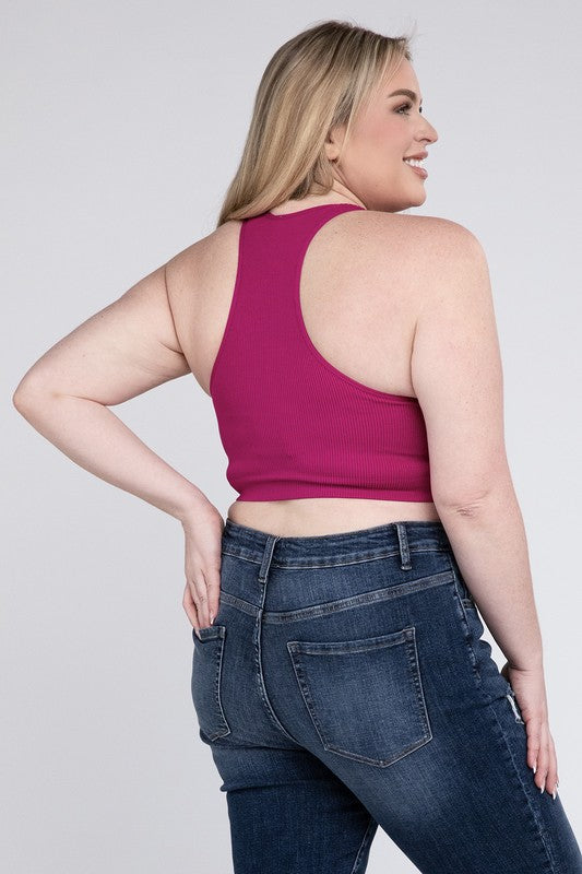 Pink Plus Ribbed Cropped Racerback Tank Top