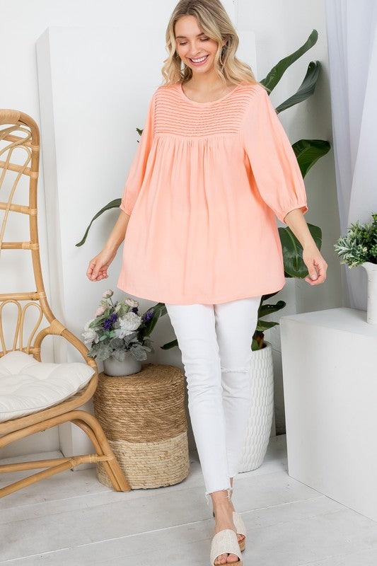 Women's Solid Pintuck Tunic Blouse