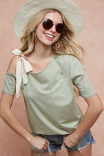 BiBi Tied Ribbon One Shoulder Short Sleeve T-Shirt