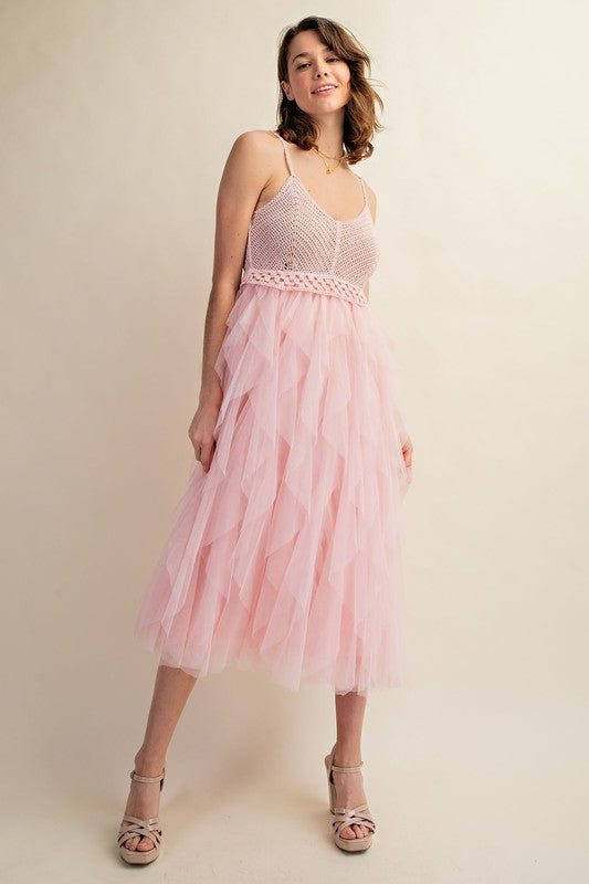 Lovely Tulle Midi Crochet Dress