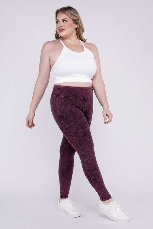 Plus Mineral Washed Wide Waistband Yoga Leggings