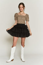 Women's Solid Mesh Tiered Skirts