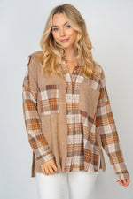 White Birch Full Size Contrast Plaid Button Down Shirt