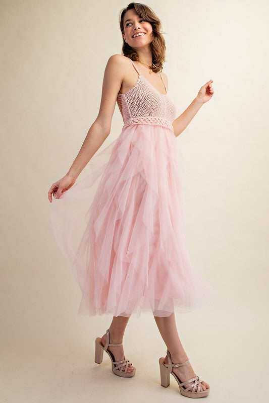 Lovely Tulle Midi Crochet Dress