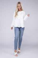 Double Gauze Oversized Henley Women's Blouse