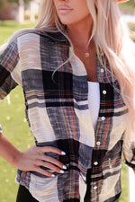 Women Distressed Raw Edge Plaid Print Shirt