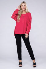 Double Gauze Oversized Henley Women's Blouse