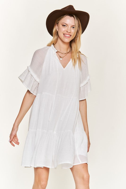 Ruffled Neck Tiered Mini Dress