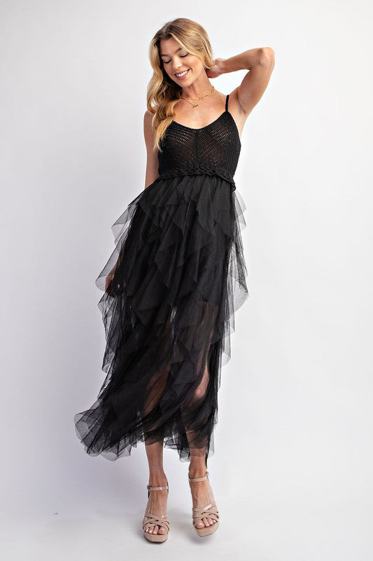 Lovely Tulle Midi Crochet Dress