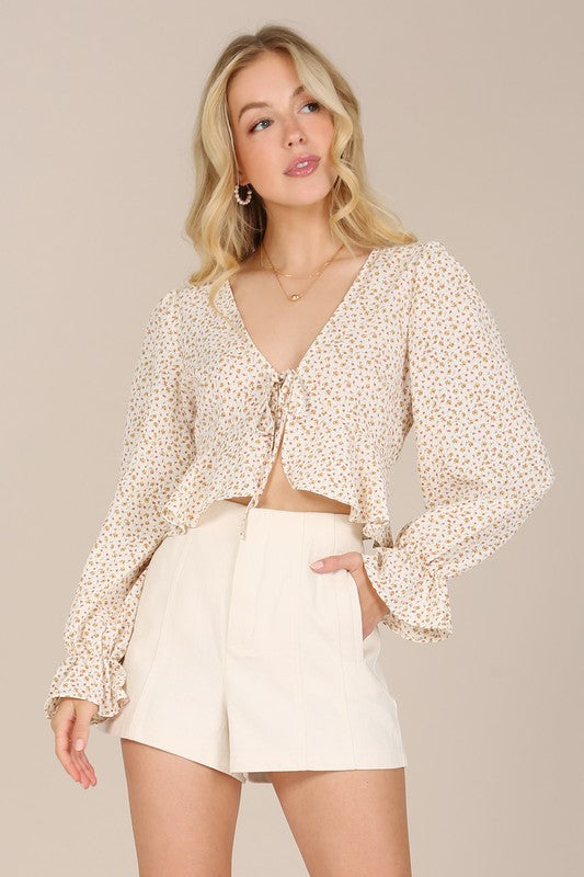 Women's LS Floral Frill Blouse