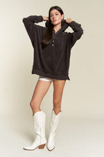 PLUS Long Slv Buton Down Ribbed Hooded Sweatshirt