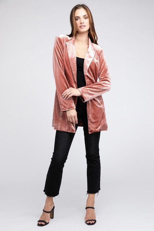 Women's Shiny Velvet Peak Lapel Single Blazer