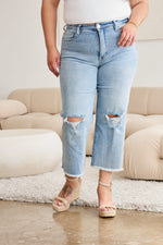 RFM Full Size Tummy Control High Waist Raw Hem Distressed Cropped Jeans