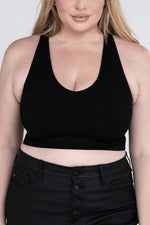 Black Plus Ribbed Cropped Racerback Tank Top