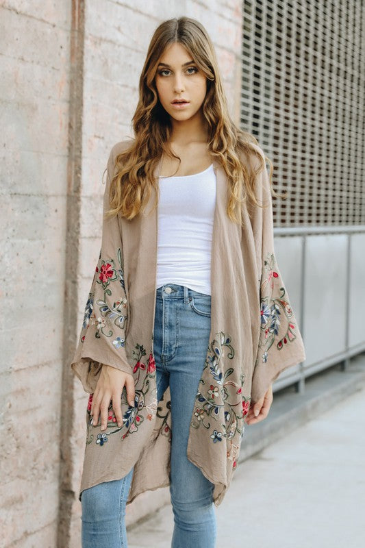 Women's Long Floral Printed Kimono Cardigan