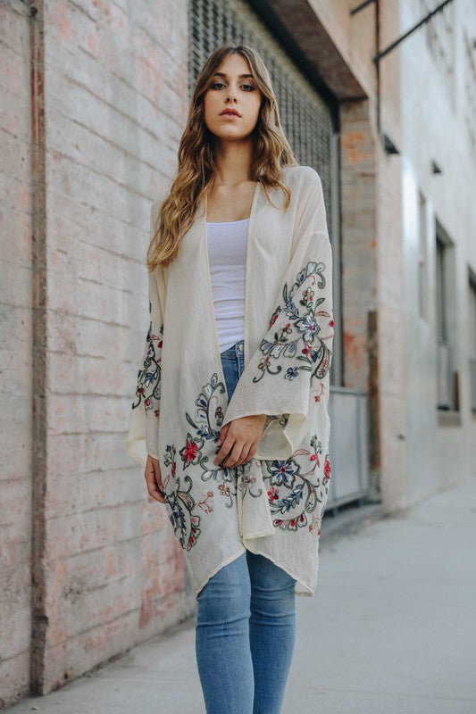 Women's Long Floral Printed Kimono Cardigan