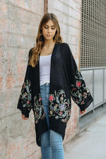 Women's Long Floral Printed Kimono Cardigan