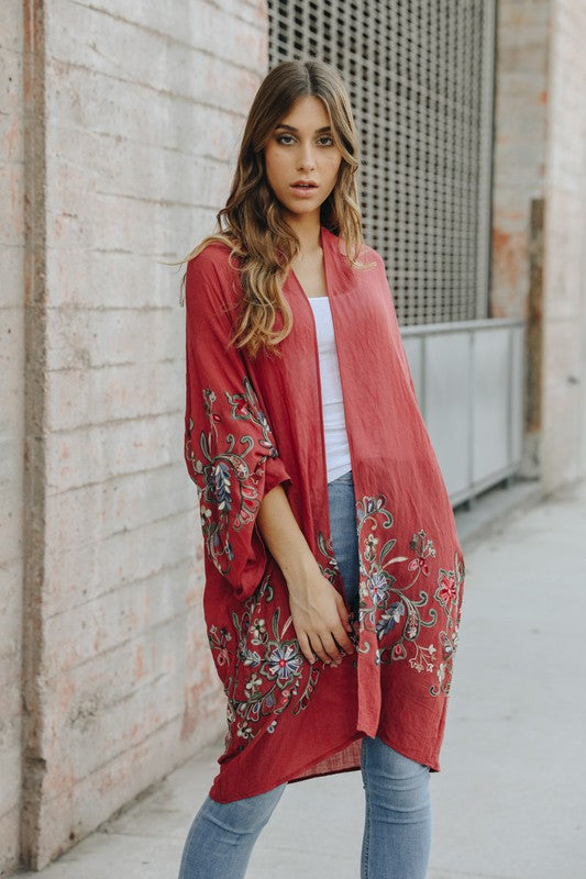 Women's Long Floral Printed Kimono Cardigan