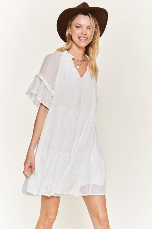 Ruffled Neck Tiered Mini Dress