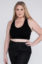 Black Plus Ribbed Cropped Racerback Tank Top